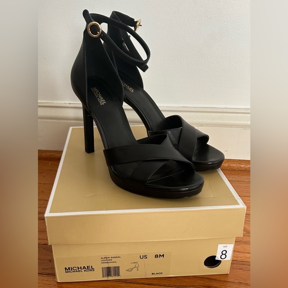 Michael Kors Shoes - NEW in Box MICHAEL KORS Alexia Black Leather Strap Sandal High Heels Sz 8